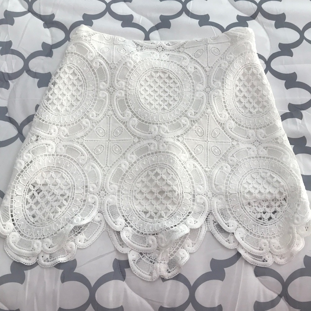 High waisted white lace skirt